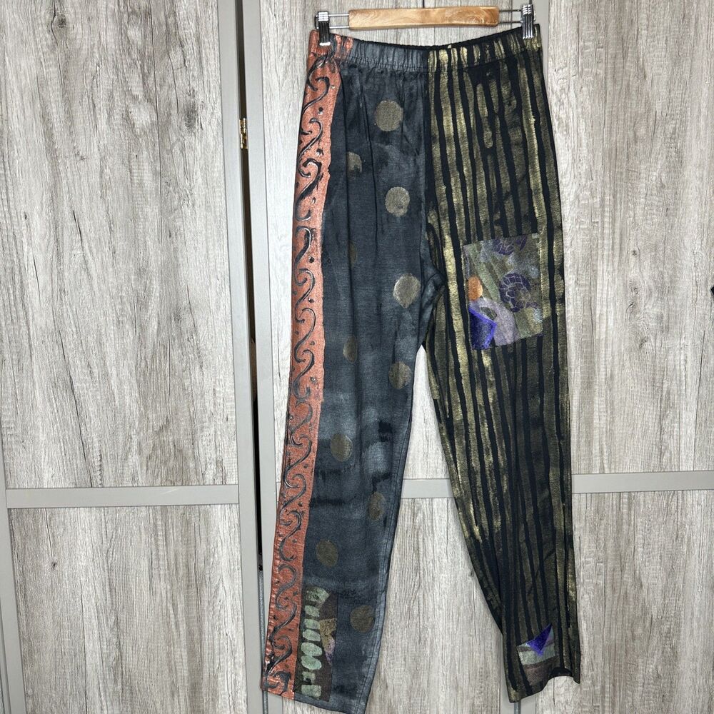 V.C. Torias Hand Painted Pants Trousers Pull Up Artsy Wearable Art